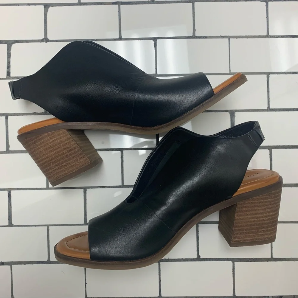 Lucky Brand Black Leather Rhazy Open Toe Shoes Size 8.5 - Picture 8 of 9